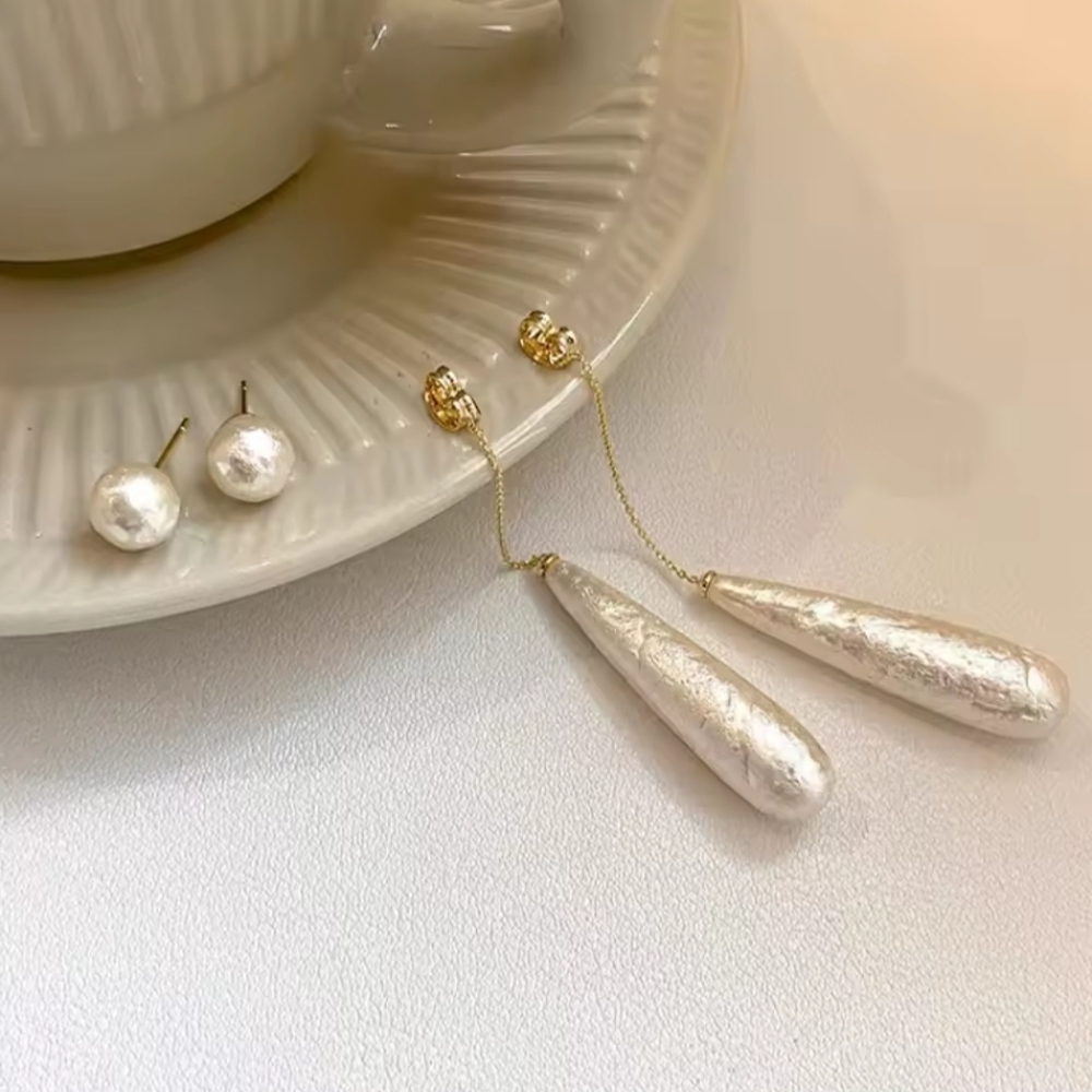 Gold Pearl Drop Earrings - Picture 3 of 3